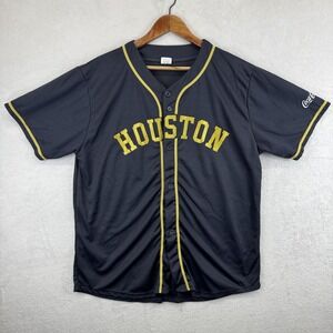 Houston Astros Baseball Jersey Mens XL Black Gold MLB Baseball 713 Button Front‎